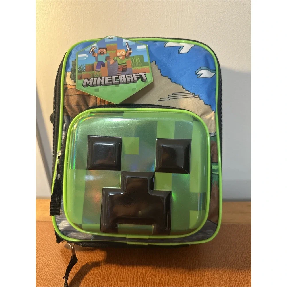 CREEPER‎ MINECRAFT Kids BPA-Free Insulated Lunch Tote Box w/ Bottle Pocket NWT